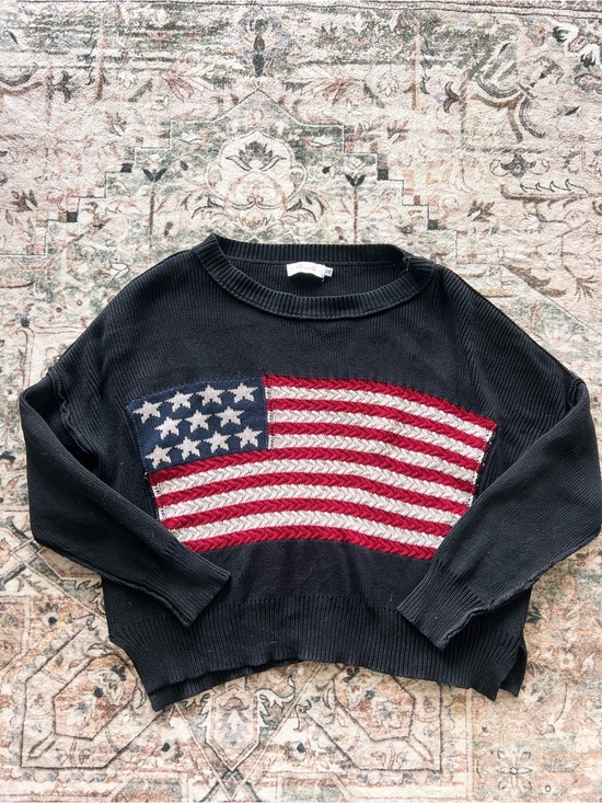 Miracle Sweaters - Oversized American Flag Graphic Crewneck Sweater Sz S/M